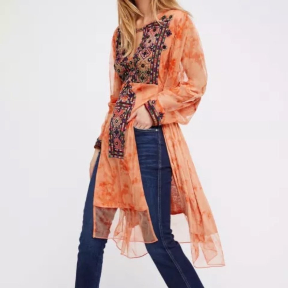 Free People Market Place Embroidery Maxi Top Tunic